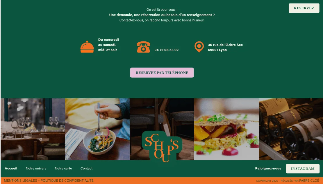 Pied de page (footer) optimisé avec informations de contact et réseaux sociaux