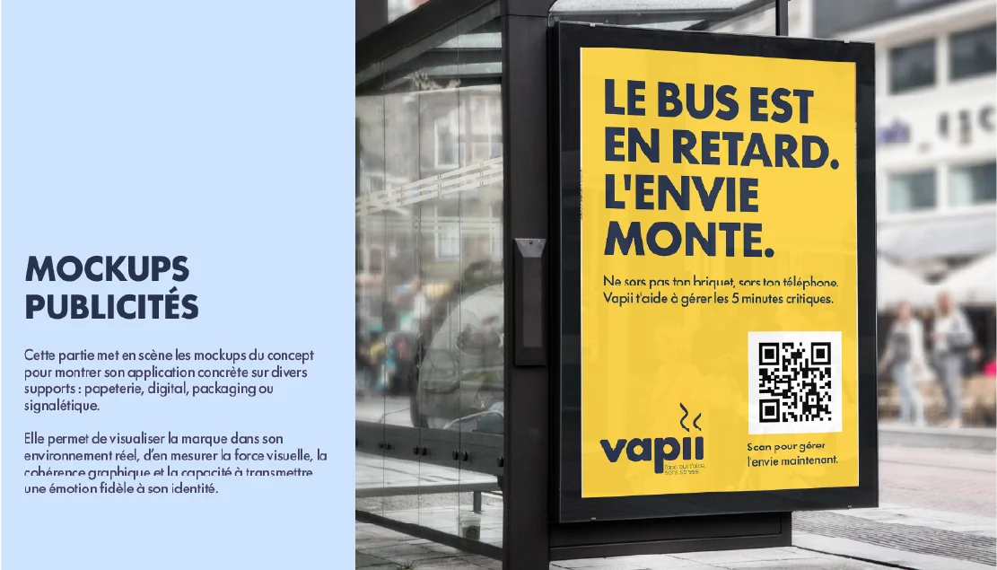 Mise en situation publicitaire (mockup abribus) application Vapii à Lyon