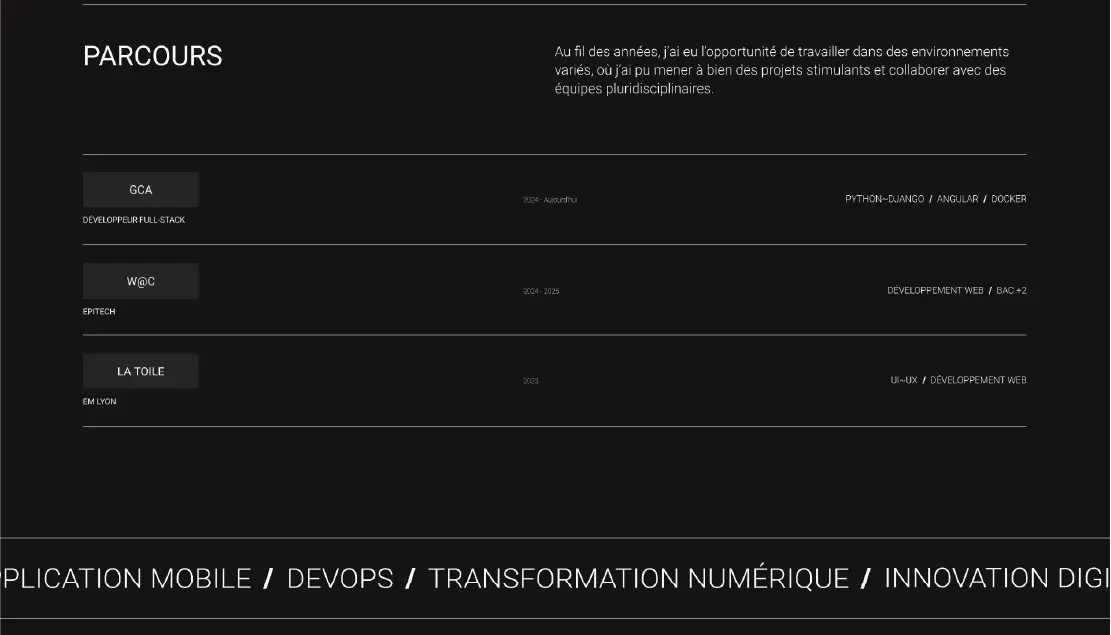 Parcours et stack technique Docker Angular Python Matthias Begot