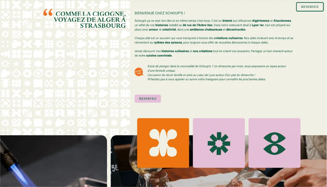 Interface web créative et immersive pour le restaurant Schoup's à Lyon